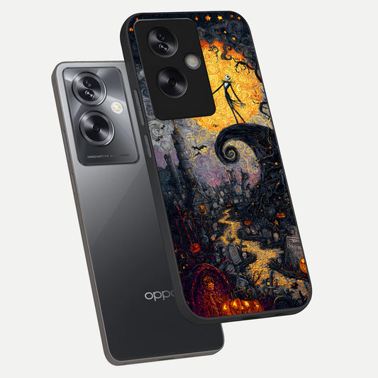 Pumpkin Moon Night phone case For Oppo A79 showing premium glass back cover with detailed artwork