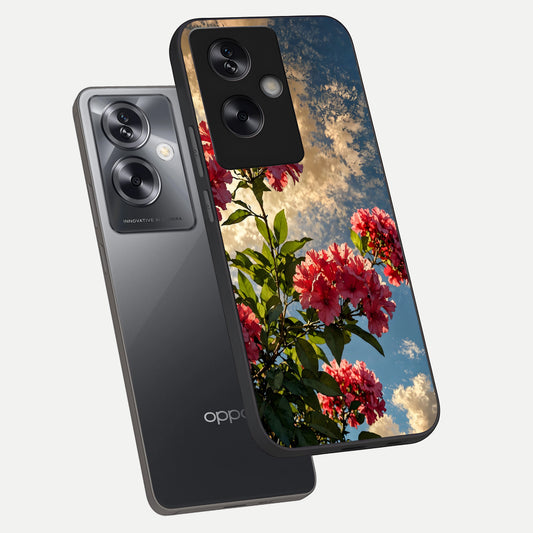 Red Bloom Skies phone case For Oppo A79 showing premium glass back cover with detailed artwork