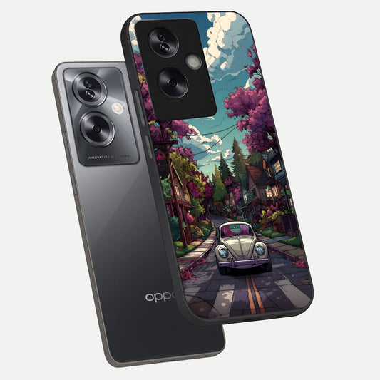 Vintage Street Drive phone case For Oppo A79 showing premium glass back cover with detailed artwork