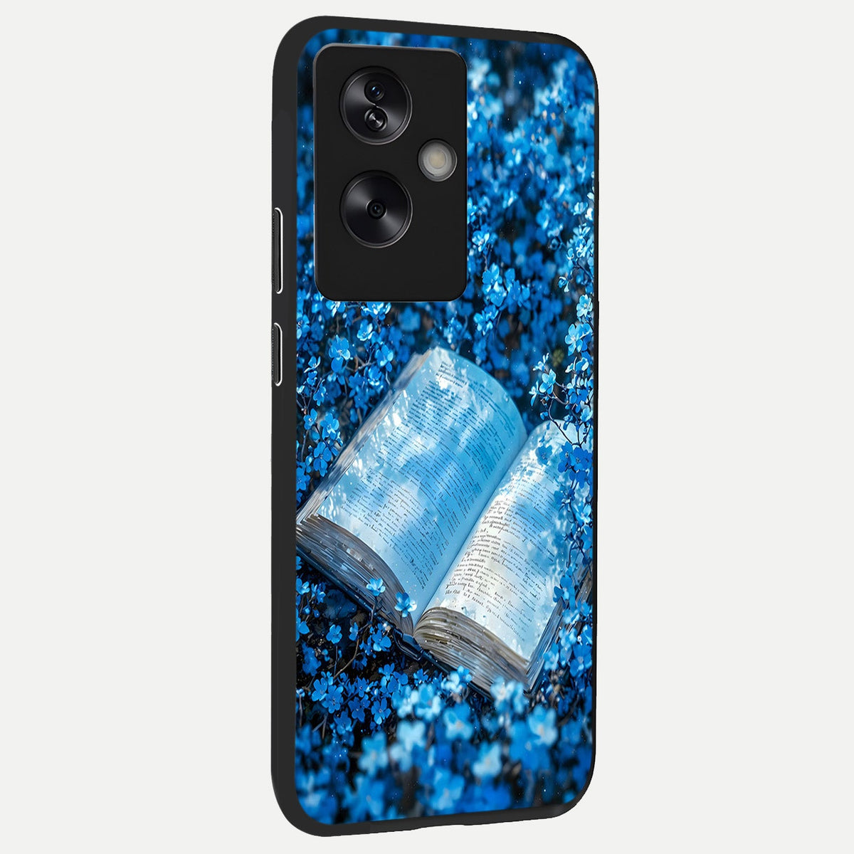 Blue Bloom Tales back cover For Oppo A79 slim fit glass case with vibrant aesthetic design