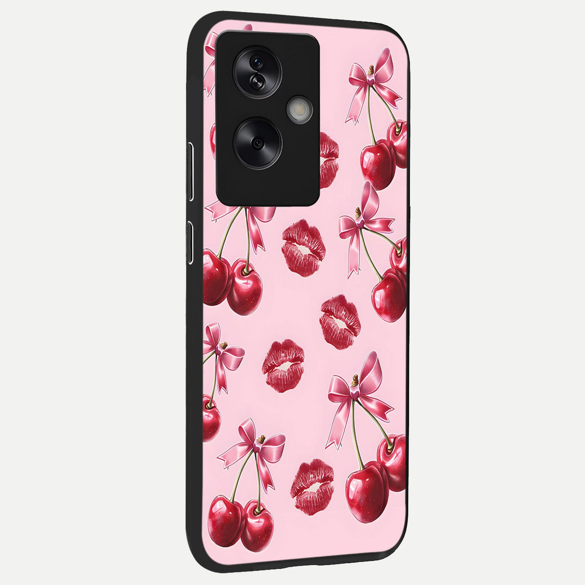 Cherry With Lips back cover For Oppo A79 slim fit glass case with vibrant aesthetic design
