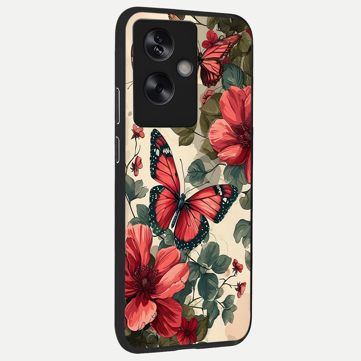 Crimson Butterfly Garden back cover For Oppo A79 slim fit glass case with vibrant aesthetic design