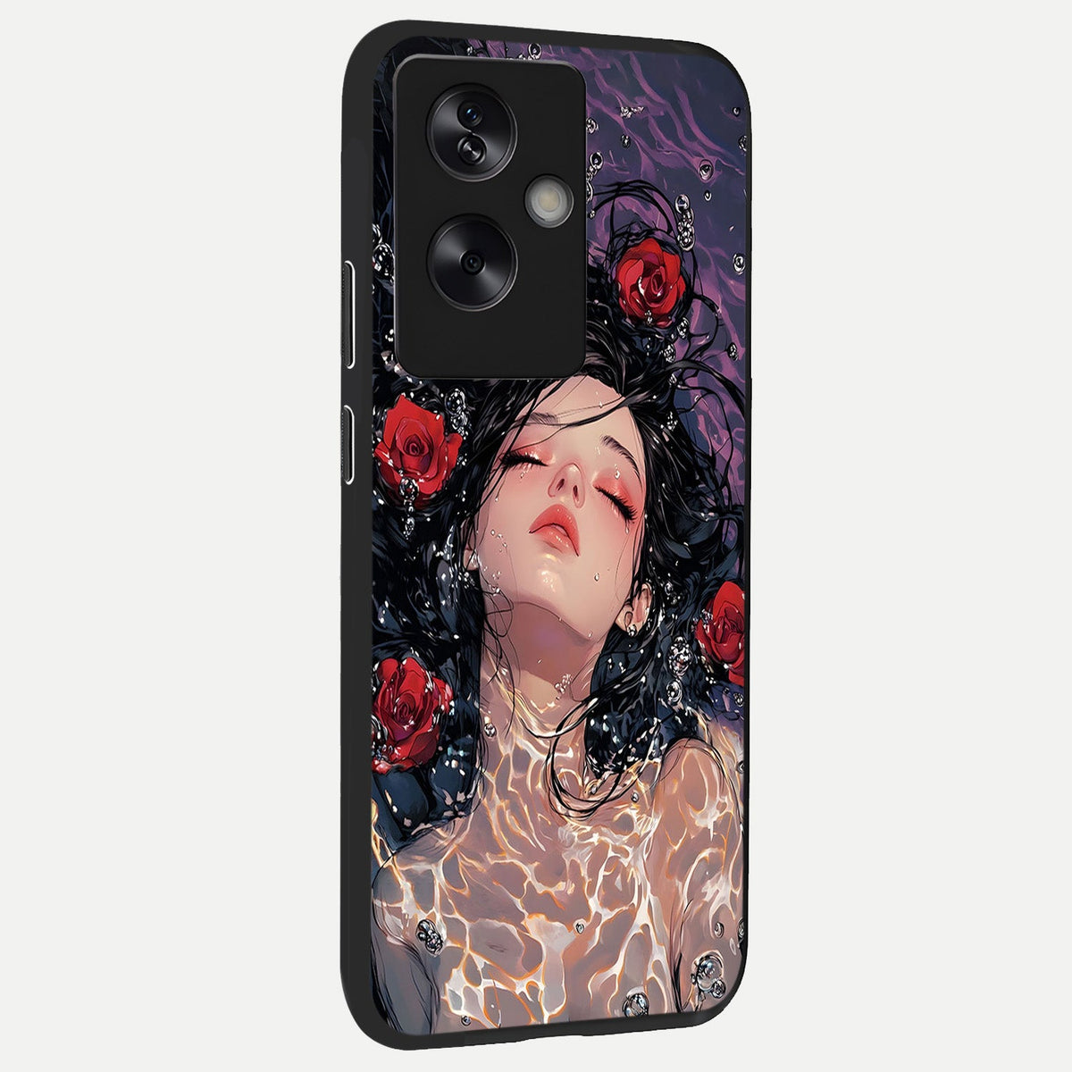 Crimson Rose Serenity back cover For Oppo A79 slim fit glass case with vibrant aesthetic design