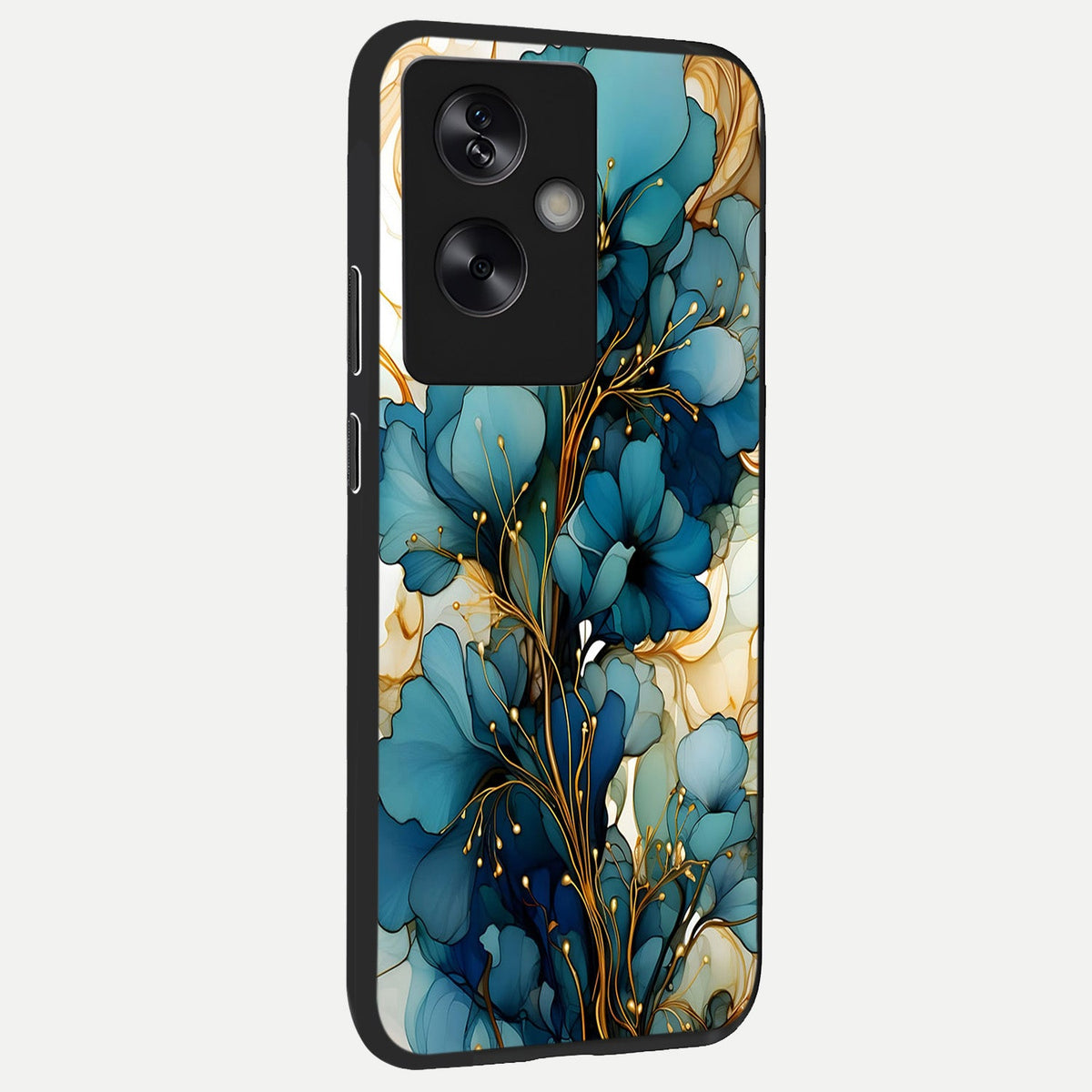 Golden Bloom Symphony back cover For Oppo A79 slim fit glass case with vibrant aesthetic design