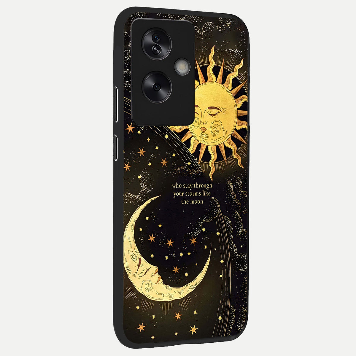 Golden Lunar Love back cover For Oppo A79 slim fit glass case with vibrant aesthetic design
