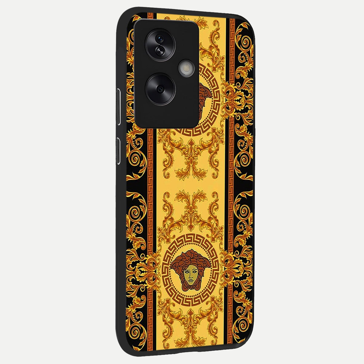 Golden Royal Heritage back cover For Oppo A79 slim fit glass case with vibrant aesthetic design