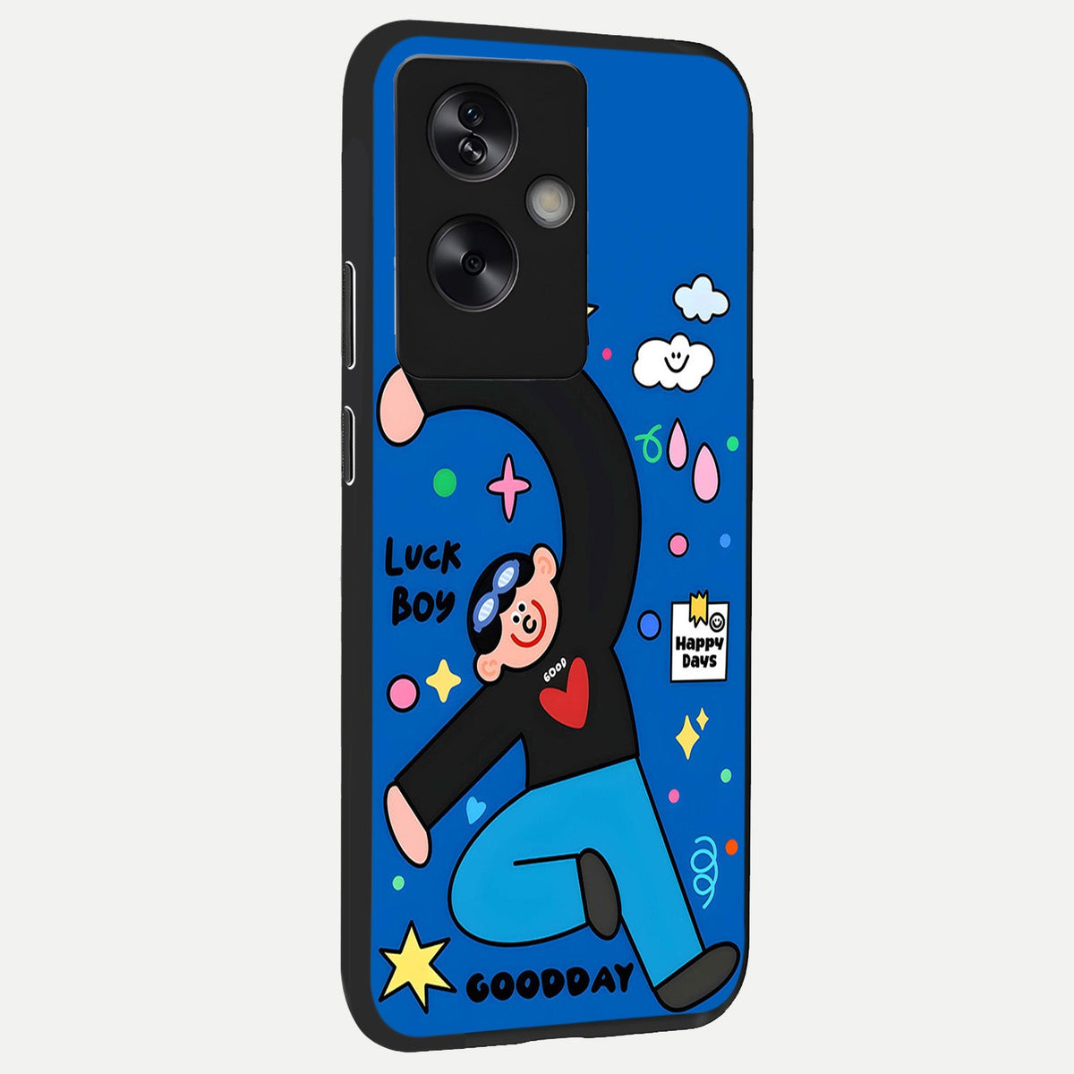 Happy Luck Vibe back cover For Oppo A79 slim fit glass case with vibrant aesthetic design