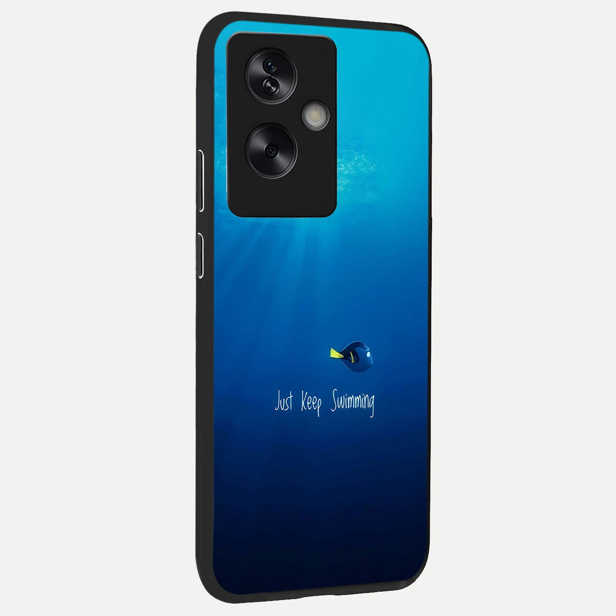Just Keep Swimming back cover For Oppo A79 slim fit glass case with vibrant aesthetic design