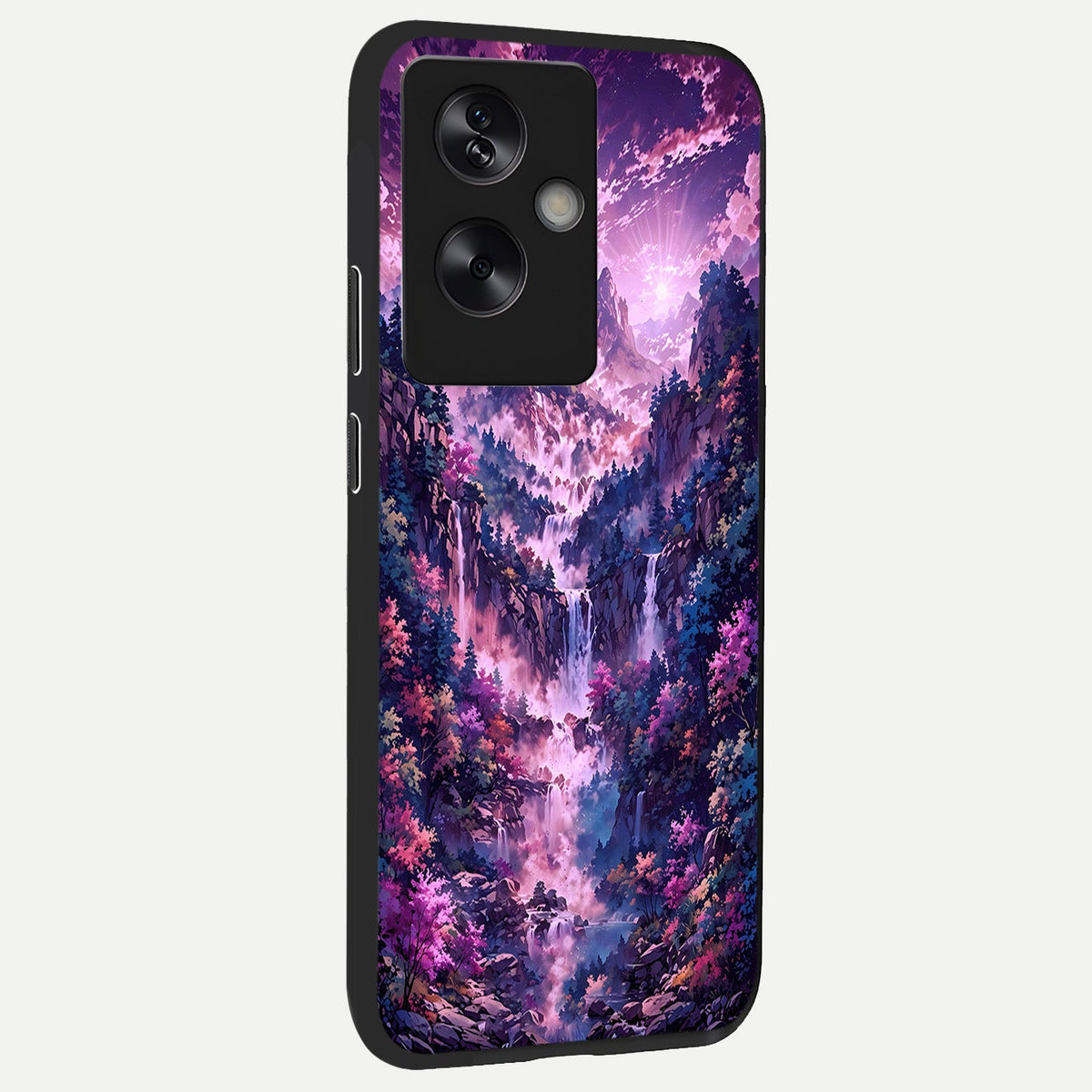 Mystic Cascade Peaks back cover For Oppo A79 slim fit glass case with vibrant aesthetic design