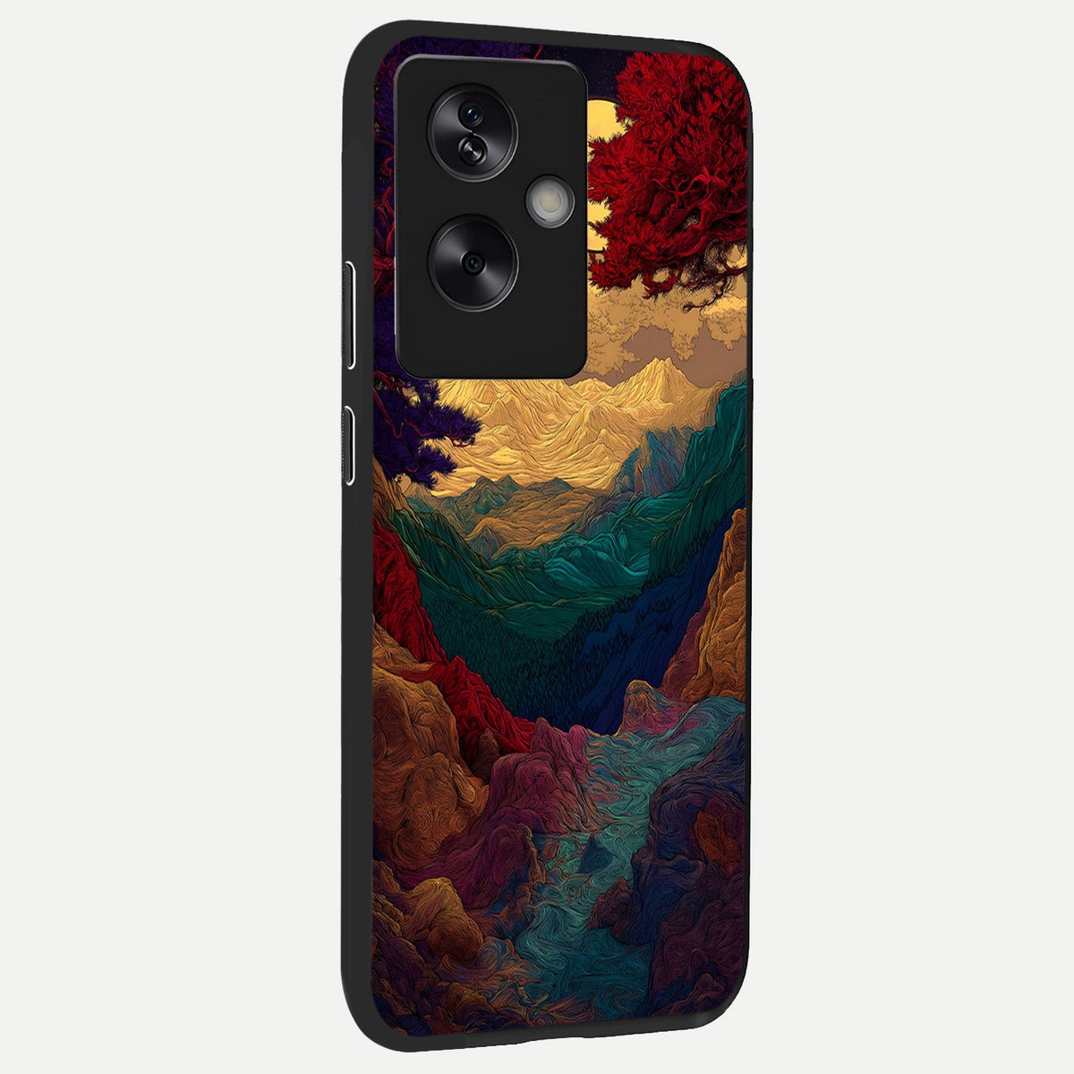 Mystic Valley Light back cover For Oppo A79 slim fit glass case with vibrant aesthetic design