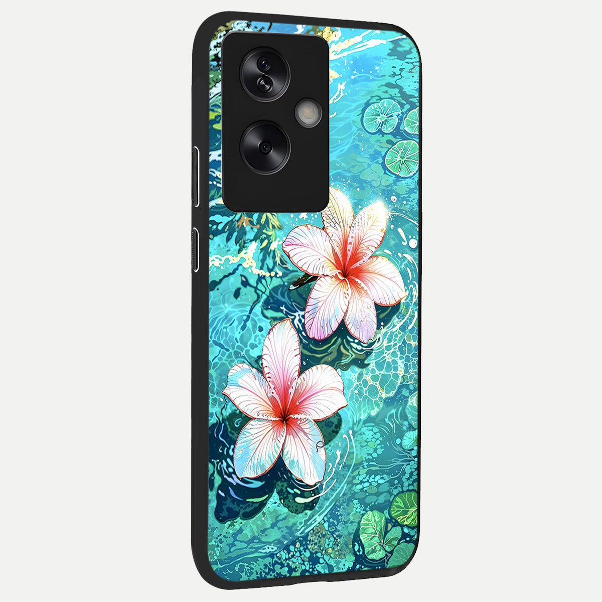 Pink Flowers in Water back cover For Oppo A79 slim fit glass case with vibrant aesthetic design