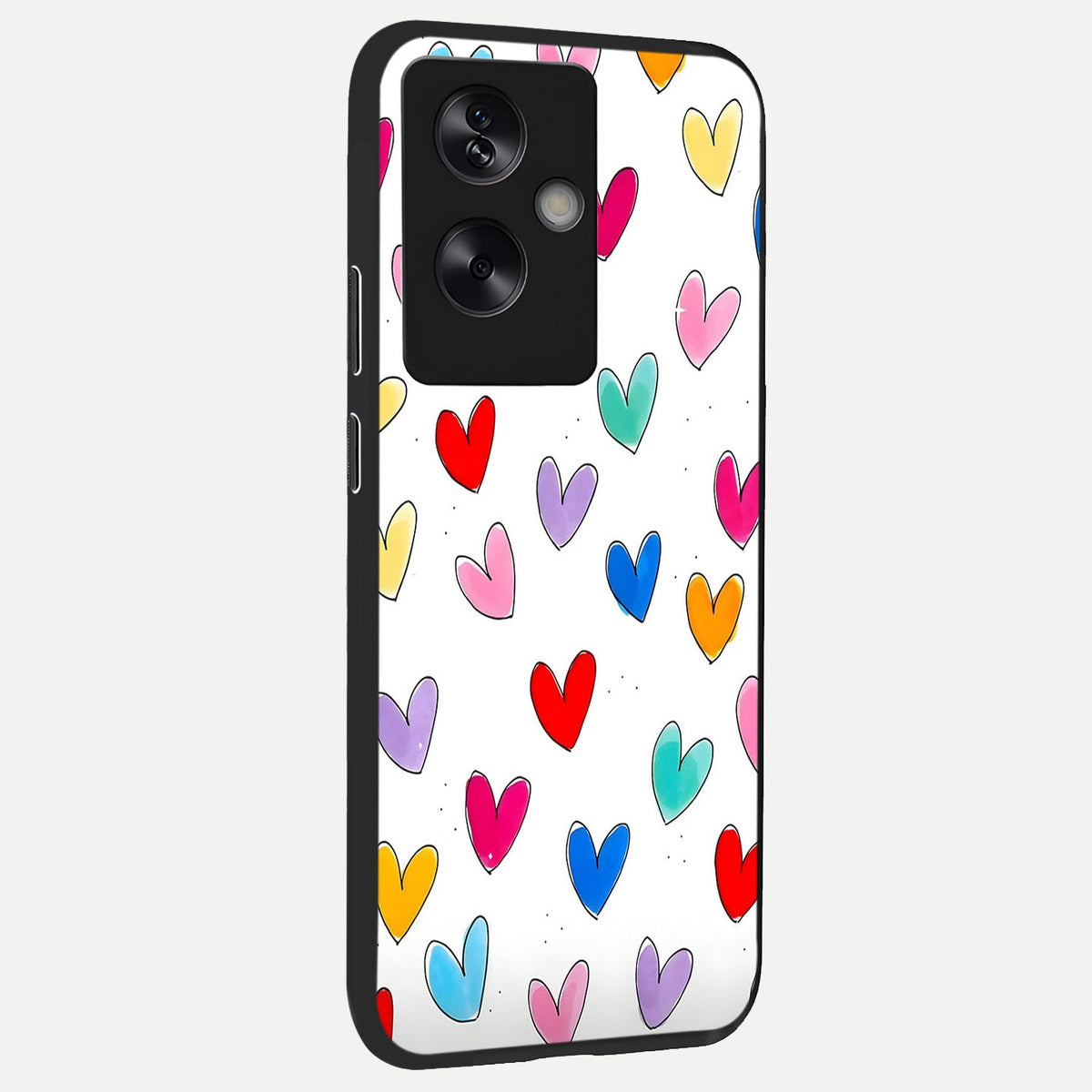 Playful Love Doodles back cover For Oppo A79 slim fit glass case with vibrant aesthetic design
