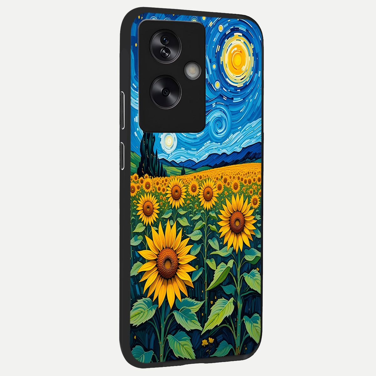 Starry Sunflower Dreams back cover For Oppo A79 slim fit glass case with vibrant aesthetic design