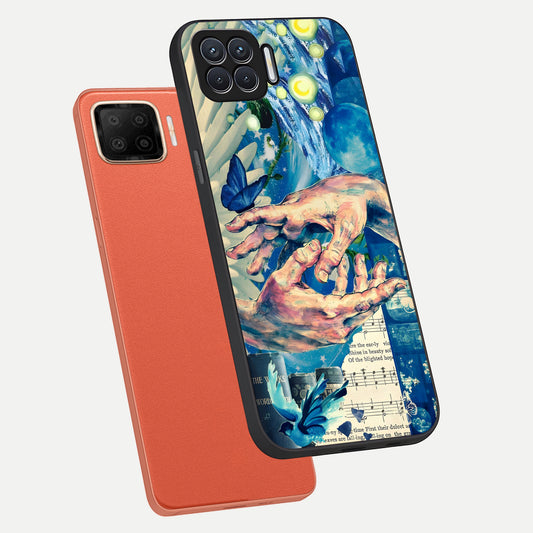 Aesthetic Divider phone case For Oppo F17 showing premium glass back cover with detailed artwork