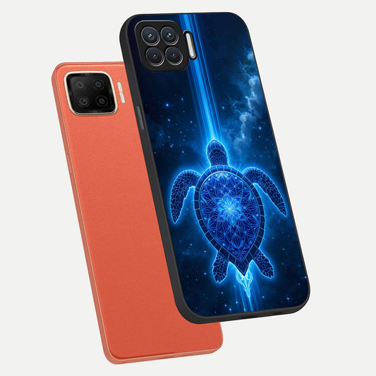 Blue Galaxy Turtle phone case For Oppo F17 showing premium glass back cover with detailed artwork