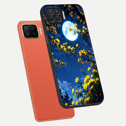 Golden Night Glow phone case For Oppo F17 showing premium glass back cover with detailed artwork