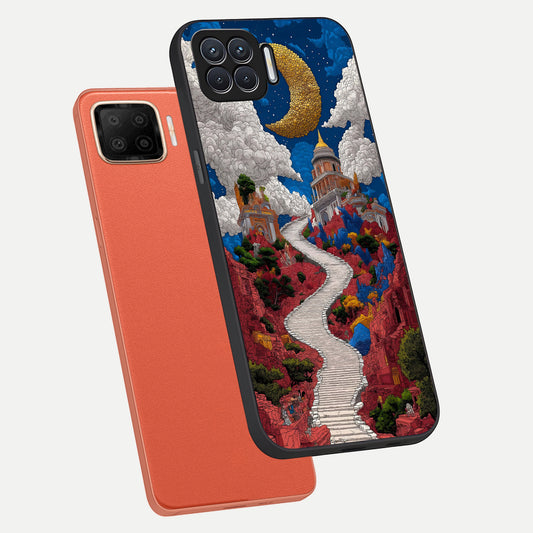Heavenly Moon Path phone case For Oppo F17 showing premium glass back cover with detailed artwork