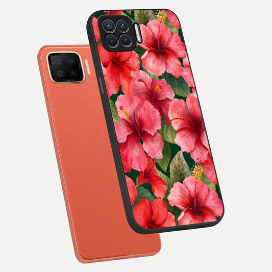Hibiscus Pattern phone case For Oppo F17 showing premium glass back cover with detailed artwork
