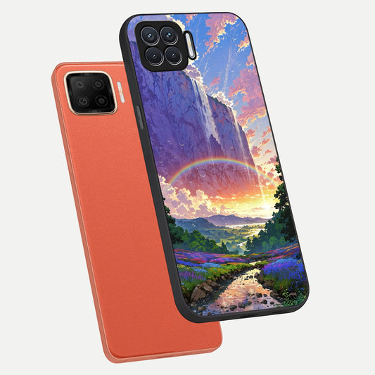 Rainbow Valley Dream phone case For Oppo F17 showing premium glass back cover with detailed artwork