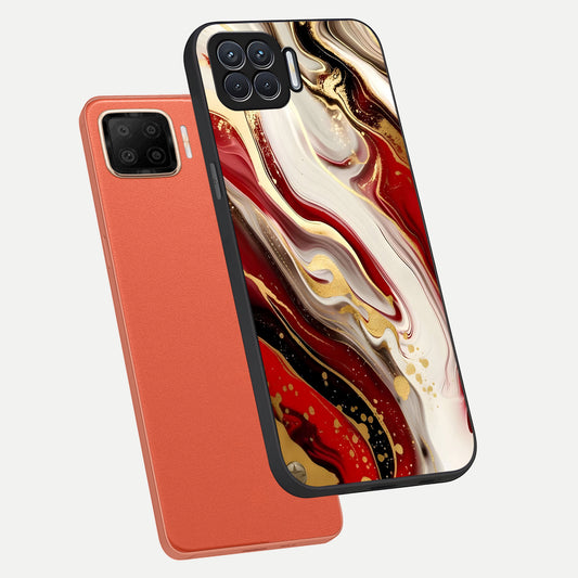Red And White Marble phone case For Oppo F17 showing premium glass back cover with detailed artwork