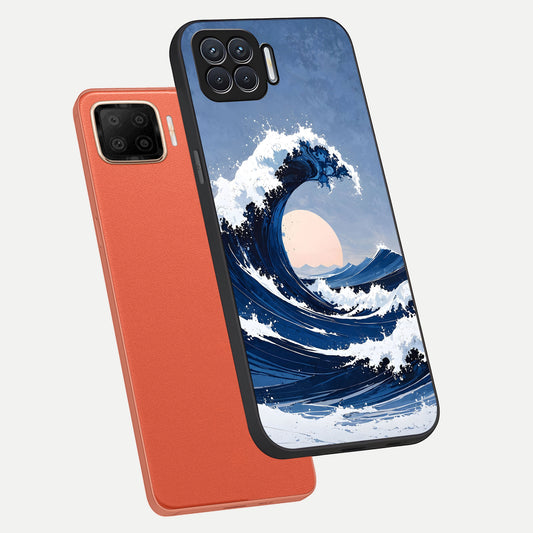 Rising Tide Power phone case For Oppo F17 showing premium glass back cover with detailed artwork