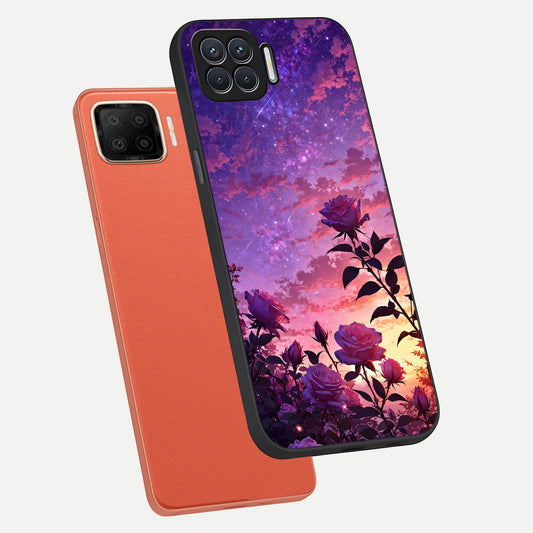Starlit Rose Twilight phone case For Oppo F17 showing premium glass back cover with detailed artwork