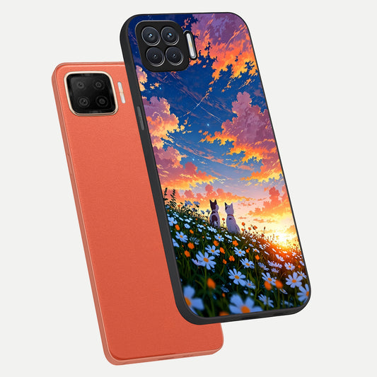Two Cats Friends phone case For Oppo F17 showing premium glass back cover with detailed artwork