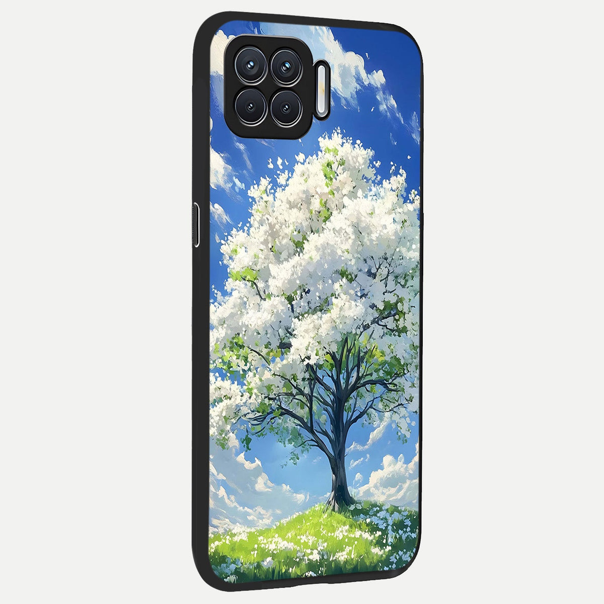 Blossom Sky Serenity back cover For Oppo F17 slim fit glass case with vibrant aesthetic design