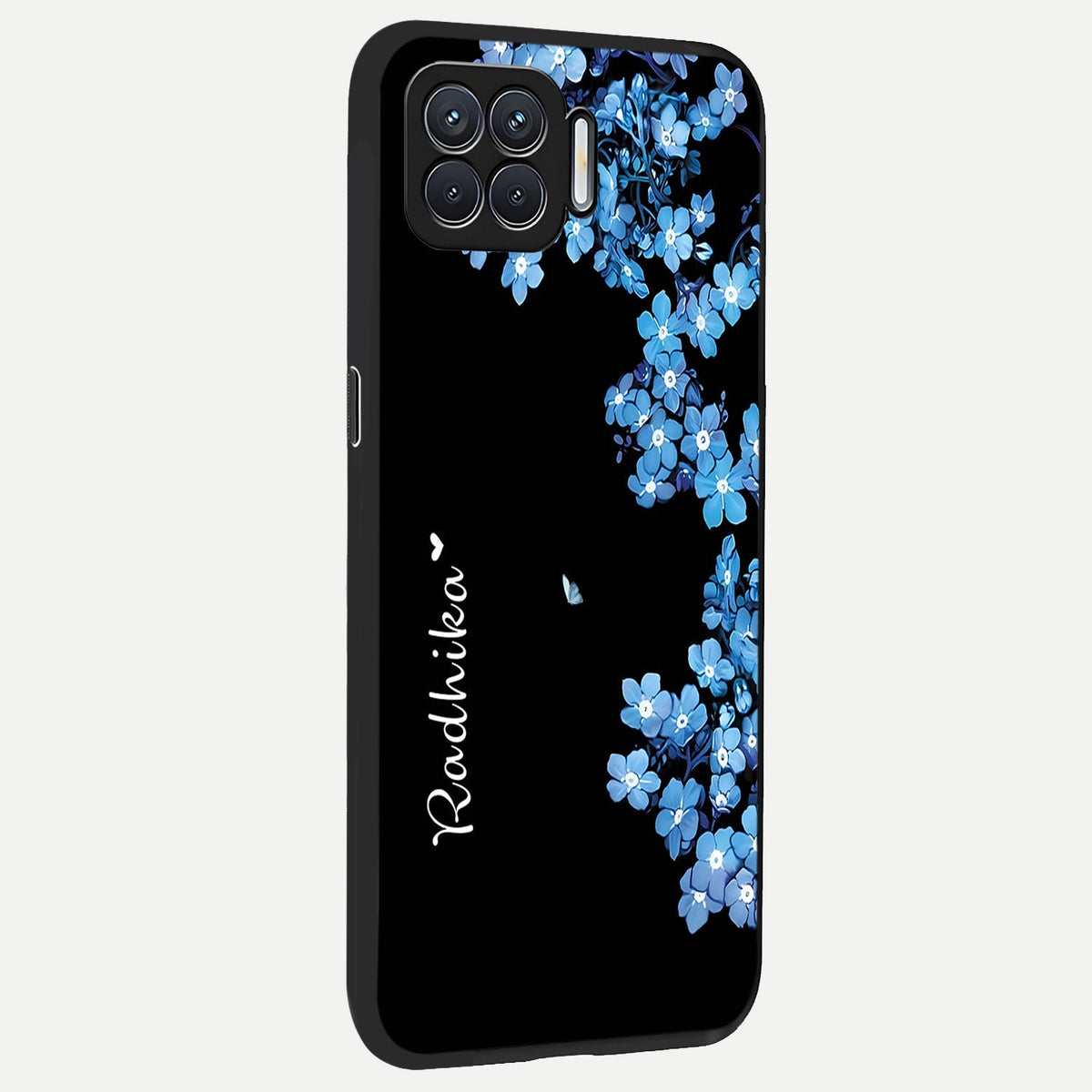 Blue Petal Dream Custom Name back cover For Oppo F17 slim fit glass case with vibrant aesthetic design