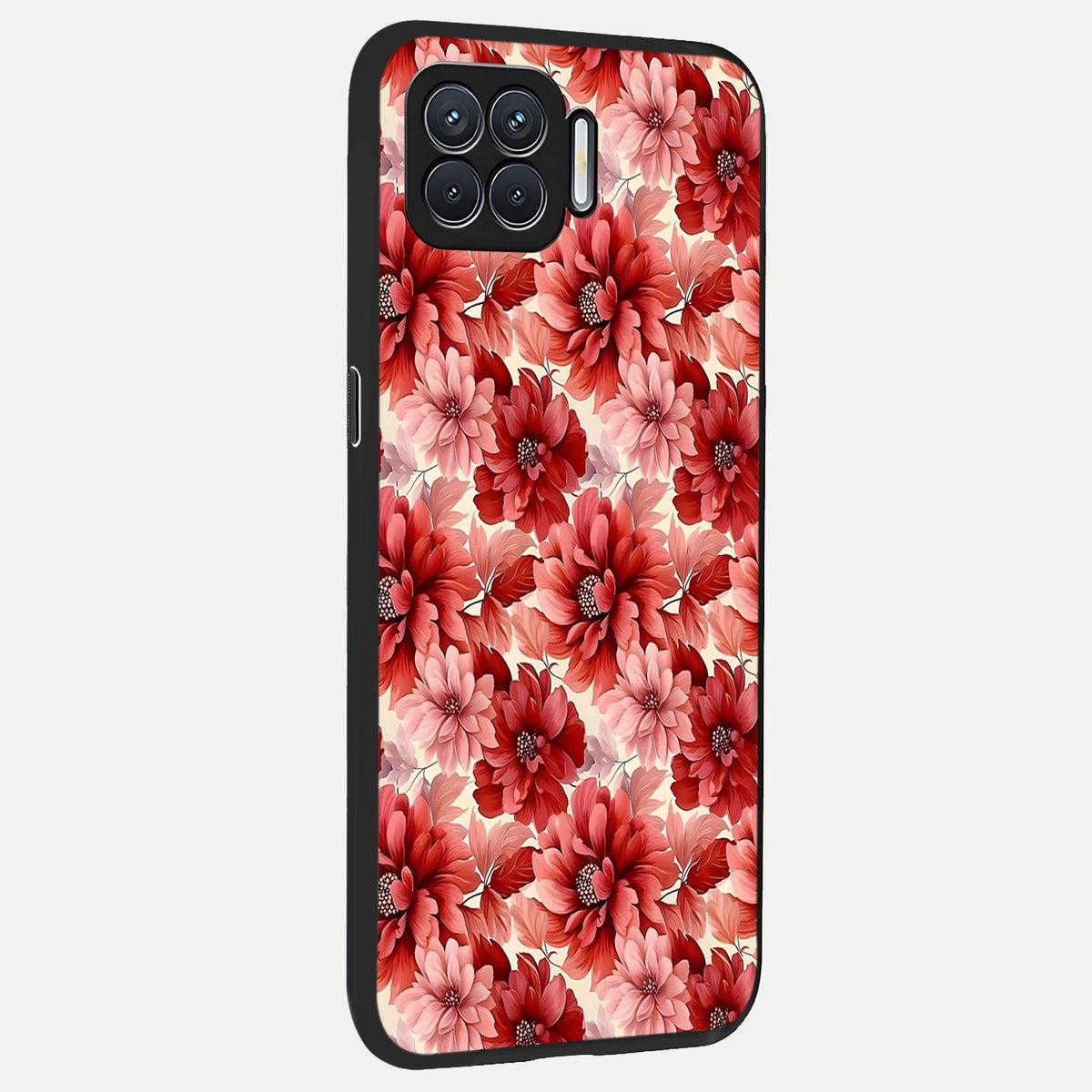 Crimson Love Petals back cover For Oppo F17 slim fit glass case with vibrant aesthetic design