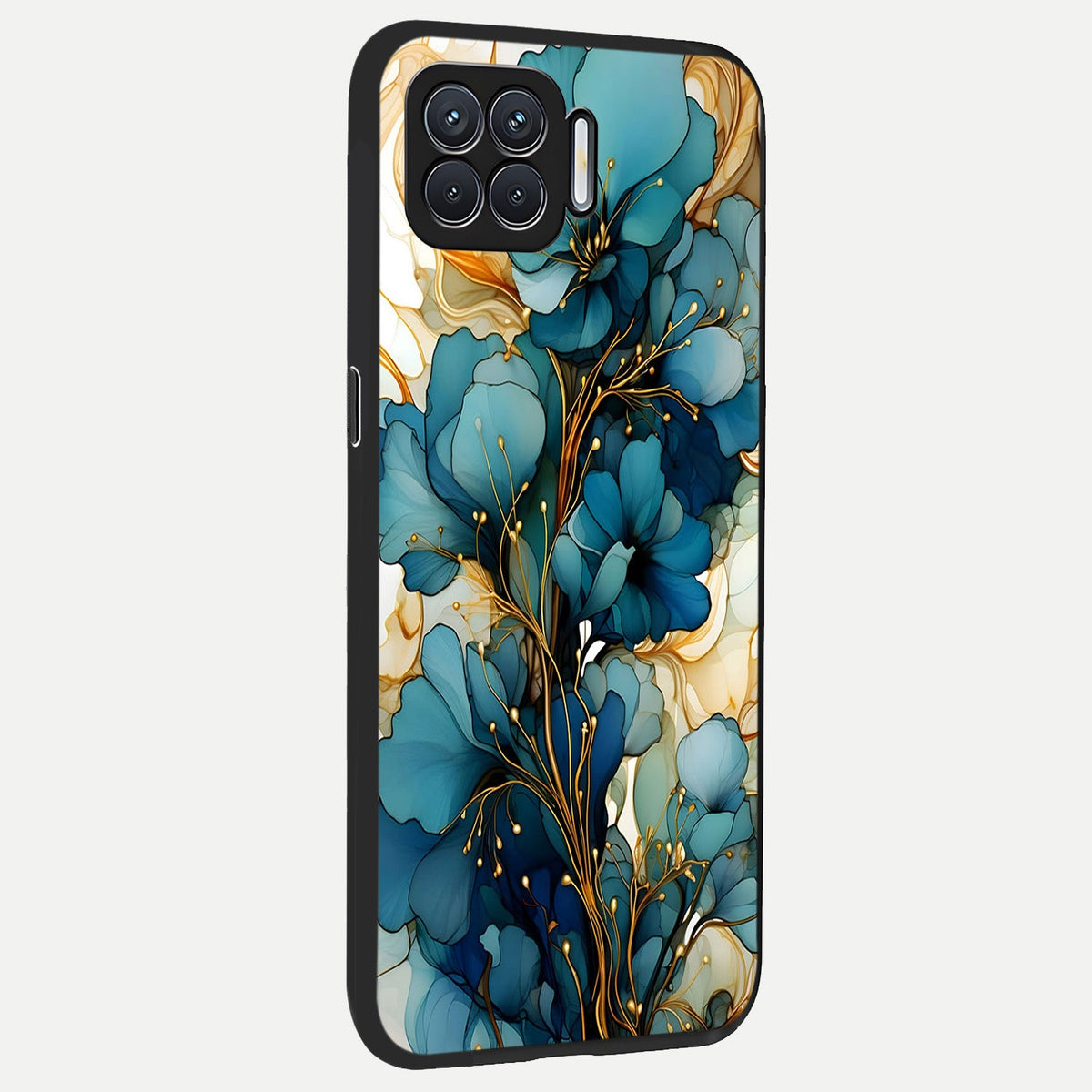 Golden Bloom Symphony back cover For Oppo F17 slim fit glass case with vibrant aesthetic design