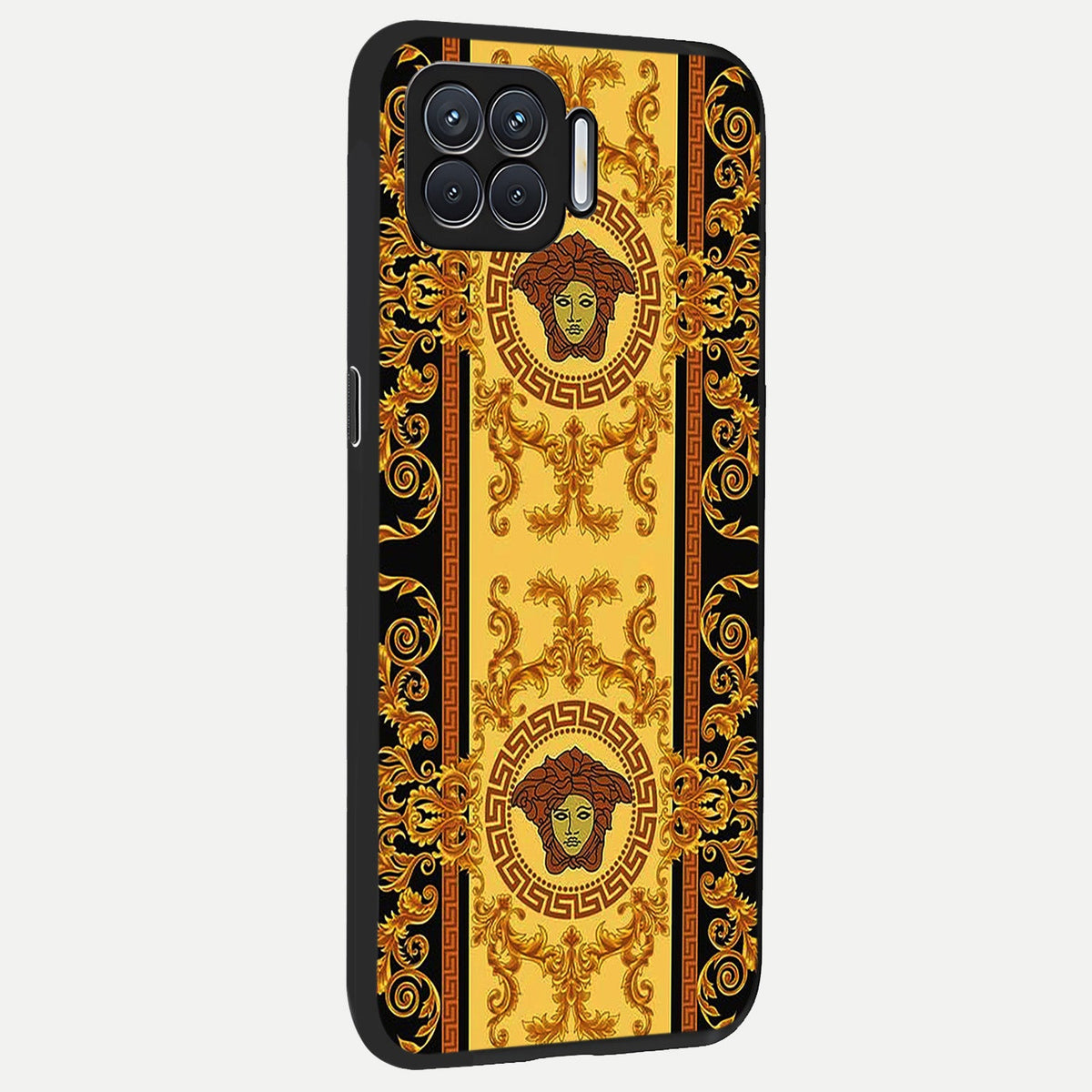 Golden Royal Heritage back cover For Oppo F17 slim fit glass case with vibrant aesthetic design