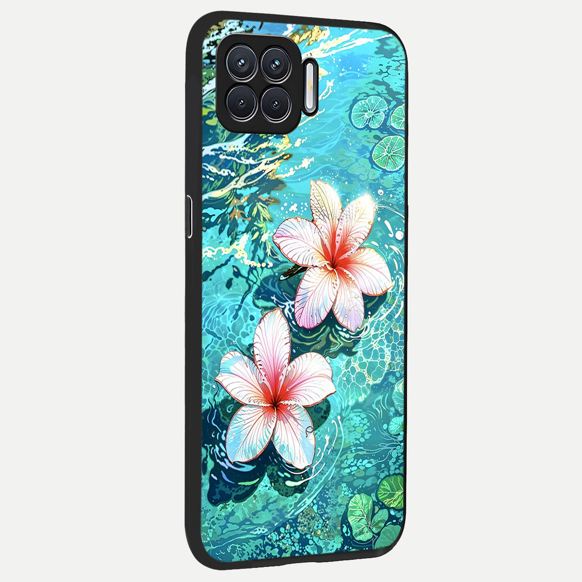 Pink Flowers in Water back cover For Oppo F17 slim fit glass case with vibrant aesthetic design
