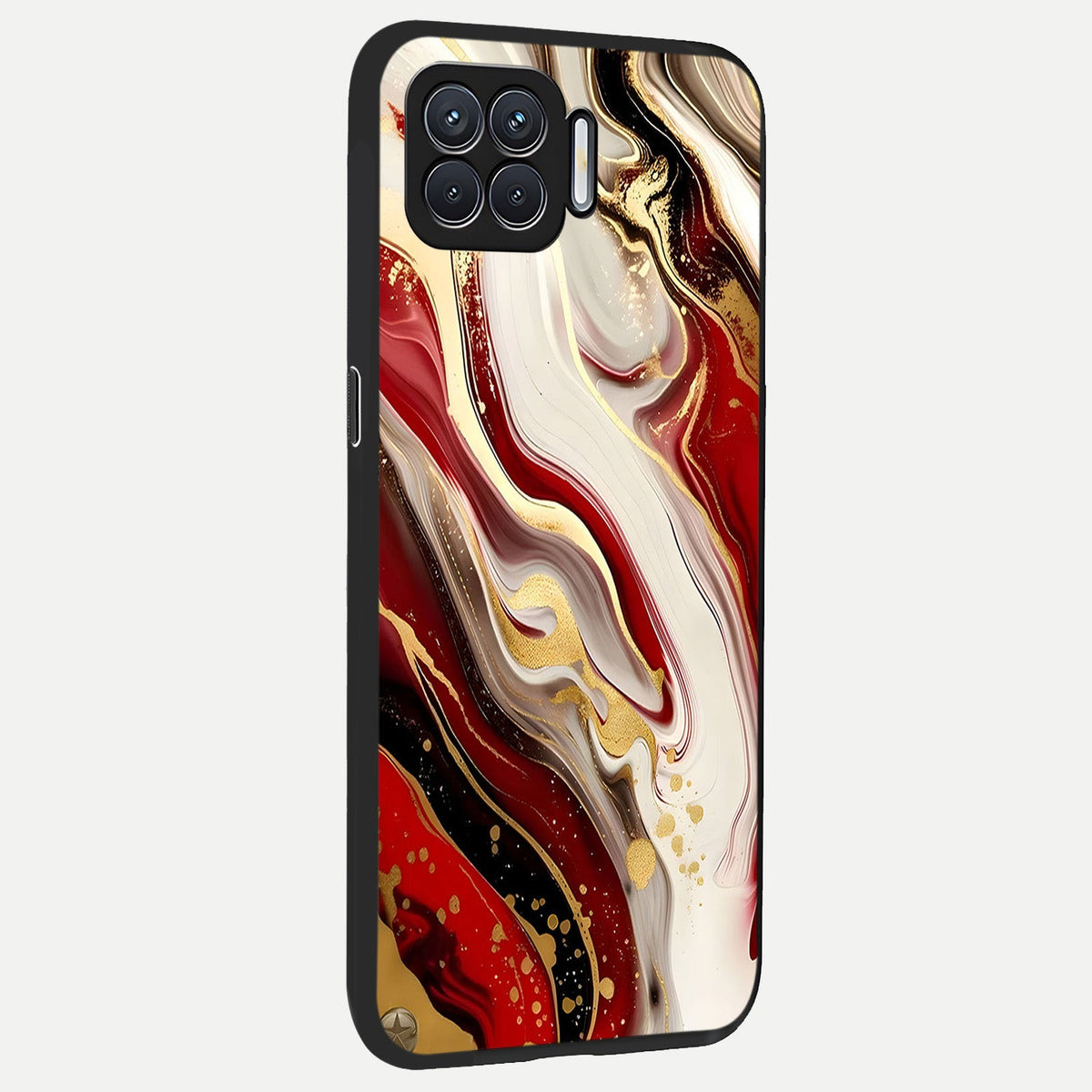 Red And White Marble back cover For Oppo F17 slim fit glass case with vibrant aesthetic design