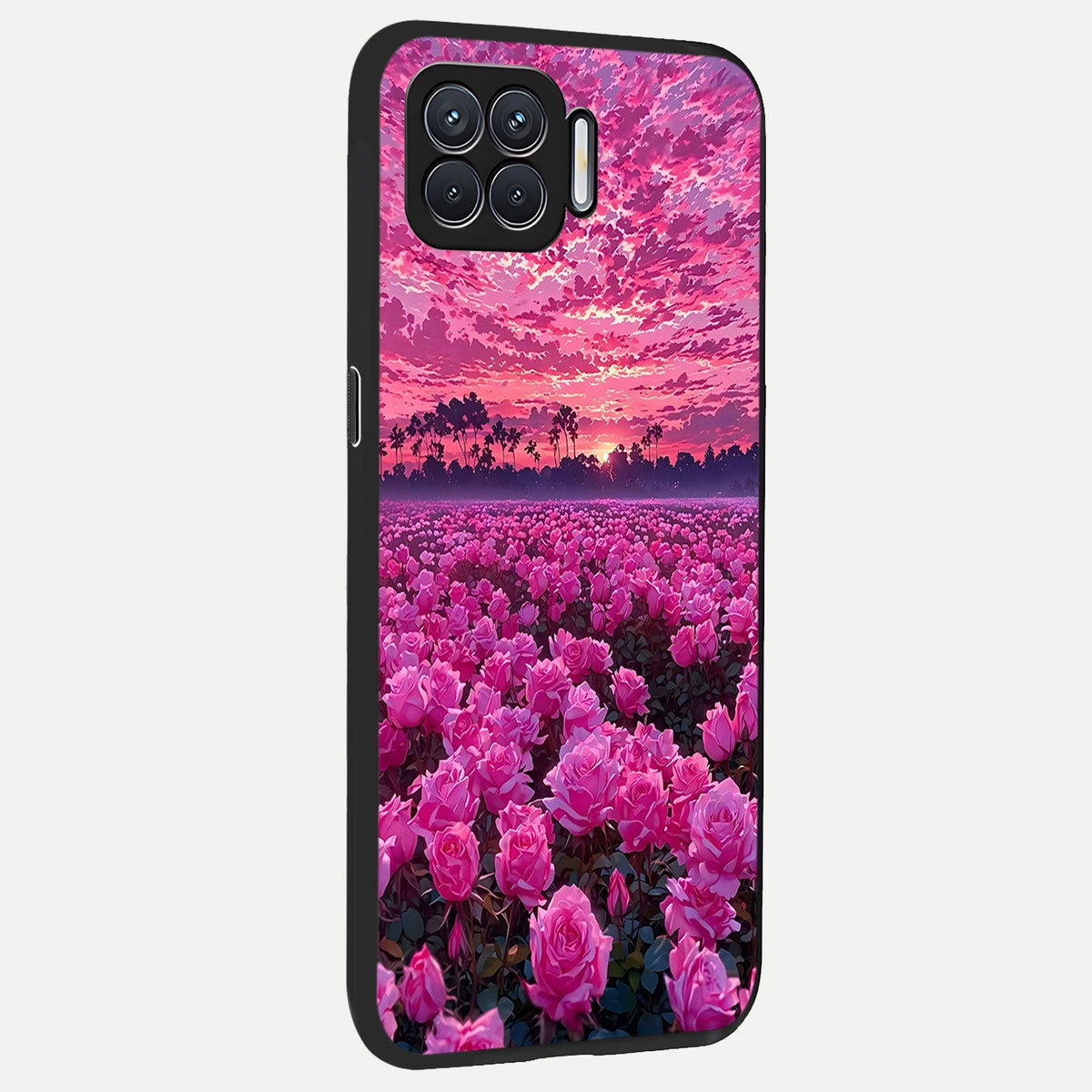 Rose Sunset Valley back cover For Oppo F17 slim fit glass case with vibrant aesthetic design