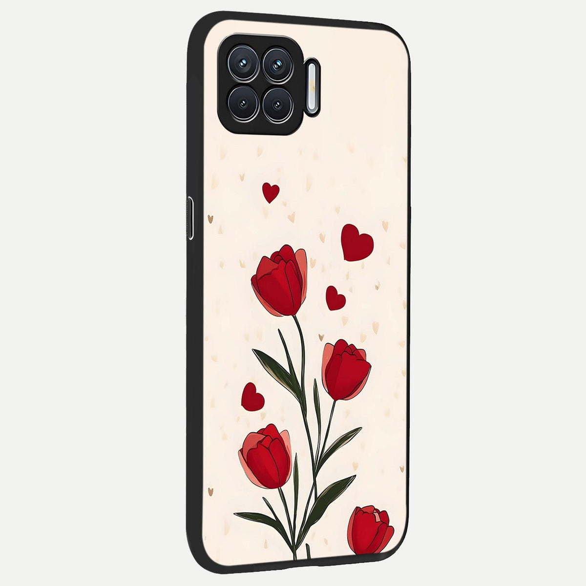 Tulip With Heart back cover For Oppo F17 slim fit glass case with vibrant aesthetic design