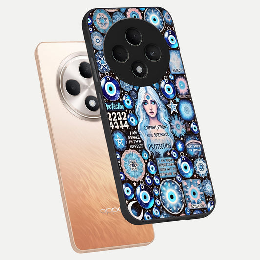 Angel Aura Shield phone case For Oppo F27 5G showing premium glass back cover with detailed artwork