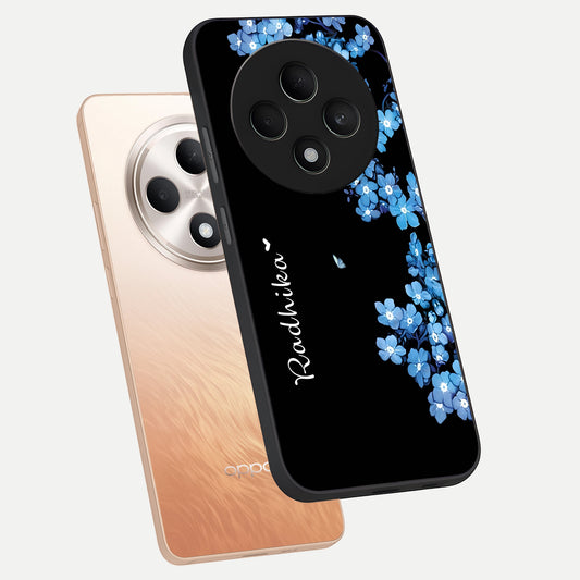 Blue Petal Dream Custom Name phone case For Oppo F27 5G showing premium glass back cover with detailed artwork