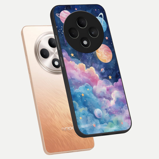 Cosmic Planet Dreams phone case For Oppo F27 5G showing premium glass back cover with detailed artwork