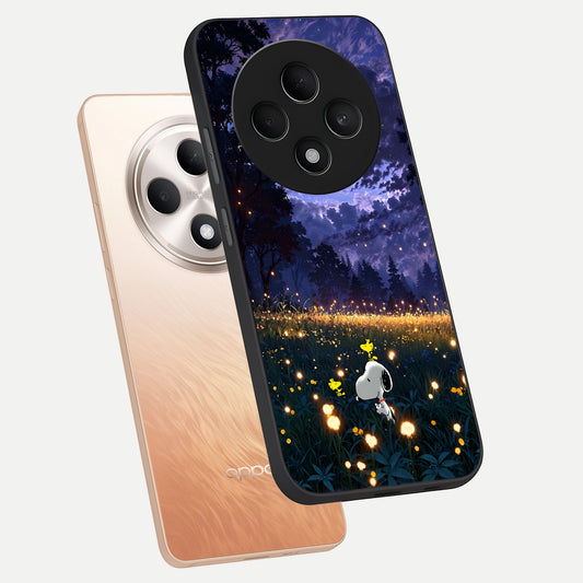 Firefly Meadow Magic phone case For Oppo F27 5G showing premium glass back cover with detailed artwork