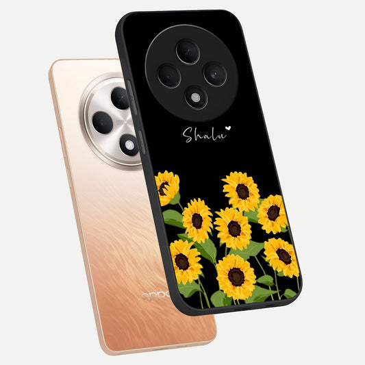 Sunflower Sky Bloom phone case For Oppo F27 5G showing premium glass back cover with detailed artwork