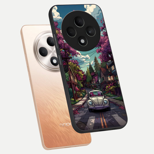 Vintage Street Drive phone case For Oppo F27 5G showing premium glass back cover with detailed artwork