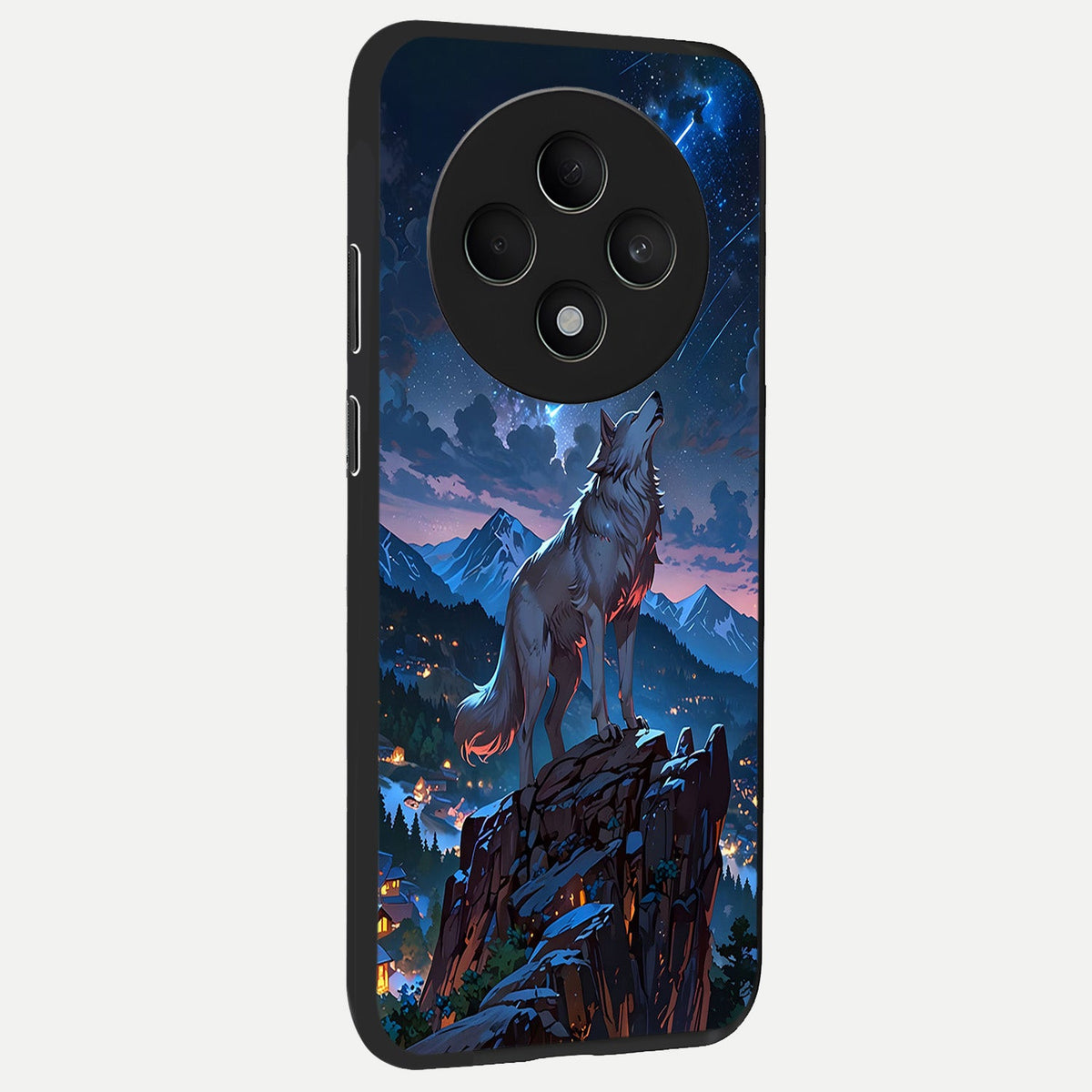 Celestial Wolf Howl back cover For Oppo F27 5G slim fit glass case with vibrant aesthetic design