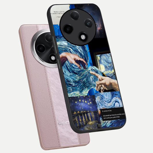 Aesthetic Vando Hands phone case For Oppo F27 Pro Plus showing premium glass back cover with detailed artwork