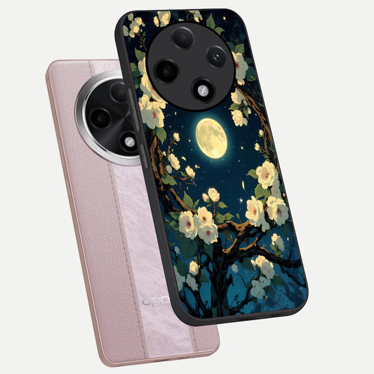 Celestial Moon And Flower phone case For Oppo F27 Pro Plus showing premium glass back cover with detailed artwork
