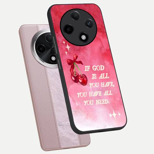 Cherry Quote phone case For Oppo F27 Pro Plus showing premium glass back cover with detailed artwork