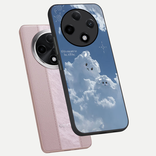 Cloud Bunny Dreams phone case For Oppo F27 Pro Plus showing premium glass back cover with detailed artwork