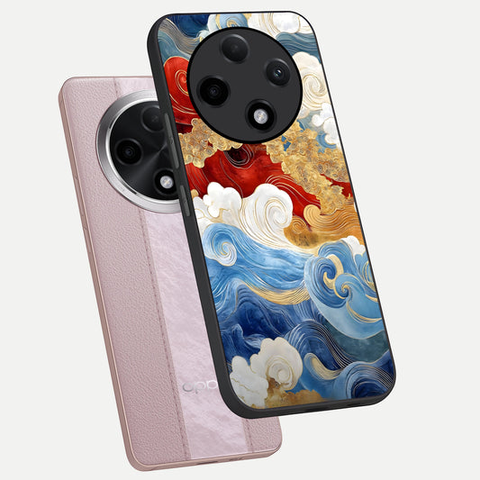 Colored Waves phone case For Oppo F27 Pro Plus showing premium glass back cover with detailed artwork