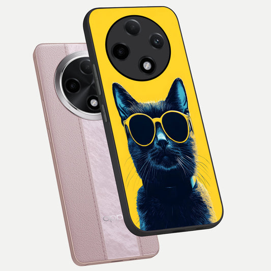 Cool Cat Vibes phone case For Oppo F27 Pro Plus showing premium glass back cover with detailed artwork