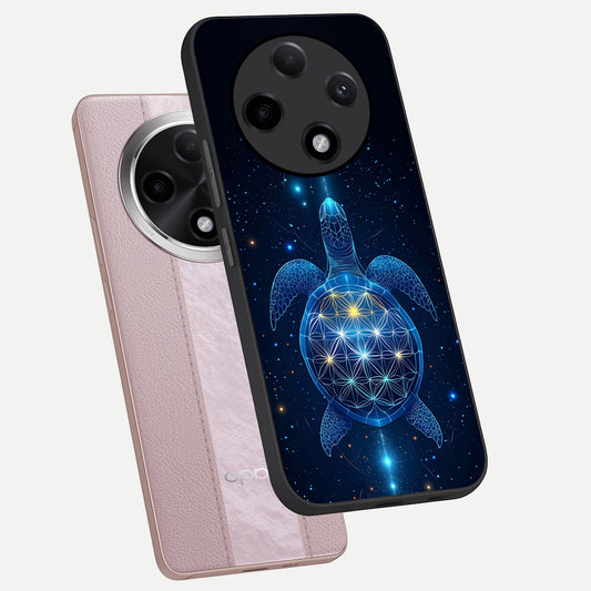 Crimson Blue Turtle phone case For Oppo F27 Pro Plus showing premium glass back cover with detailed artwork